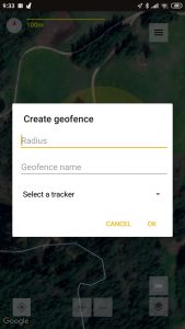Doglo virtuaalne aedik - kasutaja määrab ära aediku keskpunkti ja välispiiri kauguse sellest, aediku nime ja valida jälgimisseadme aedikusse.